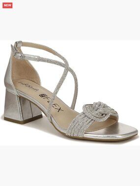 Strappy Block Heel Dress Sandals with Rhinestones for Weddings